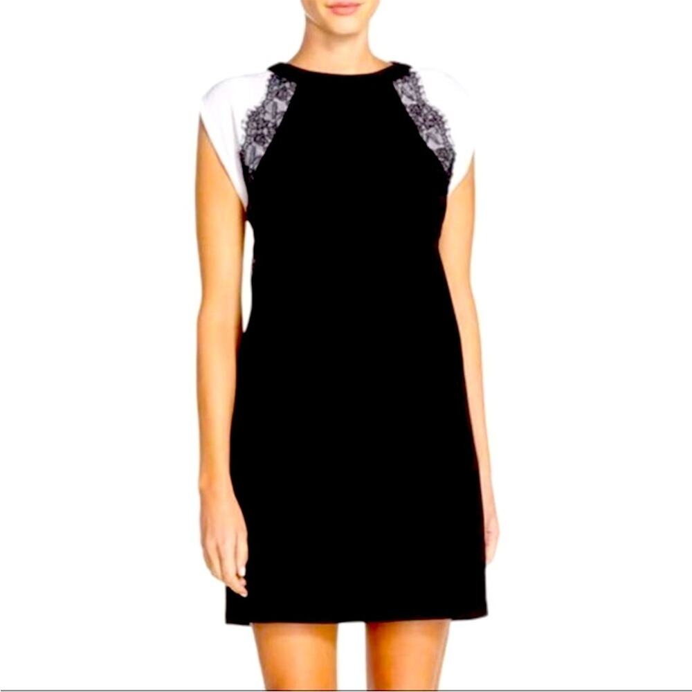 Kut from the Kloth New Shift Dress Knit Lace Trim Black Cream Women’s Size 6